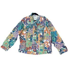 Bend Over Hippie Paisley Denim Jacket Size 22W Cowgirl‎ 4 Pocket Button Up Boho